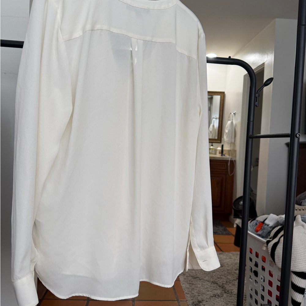 Banana Republic Cream Ruffle V-Neck Blouse with Black Tie Detail - Picture 4 of 6
